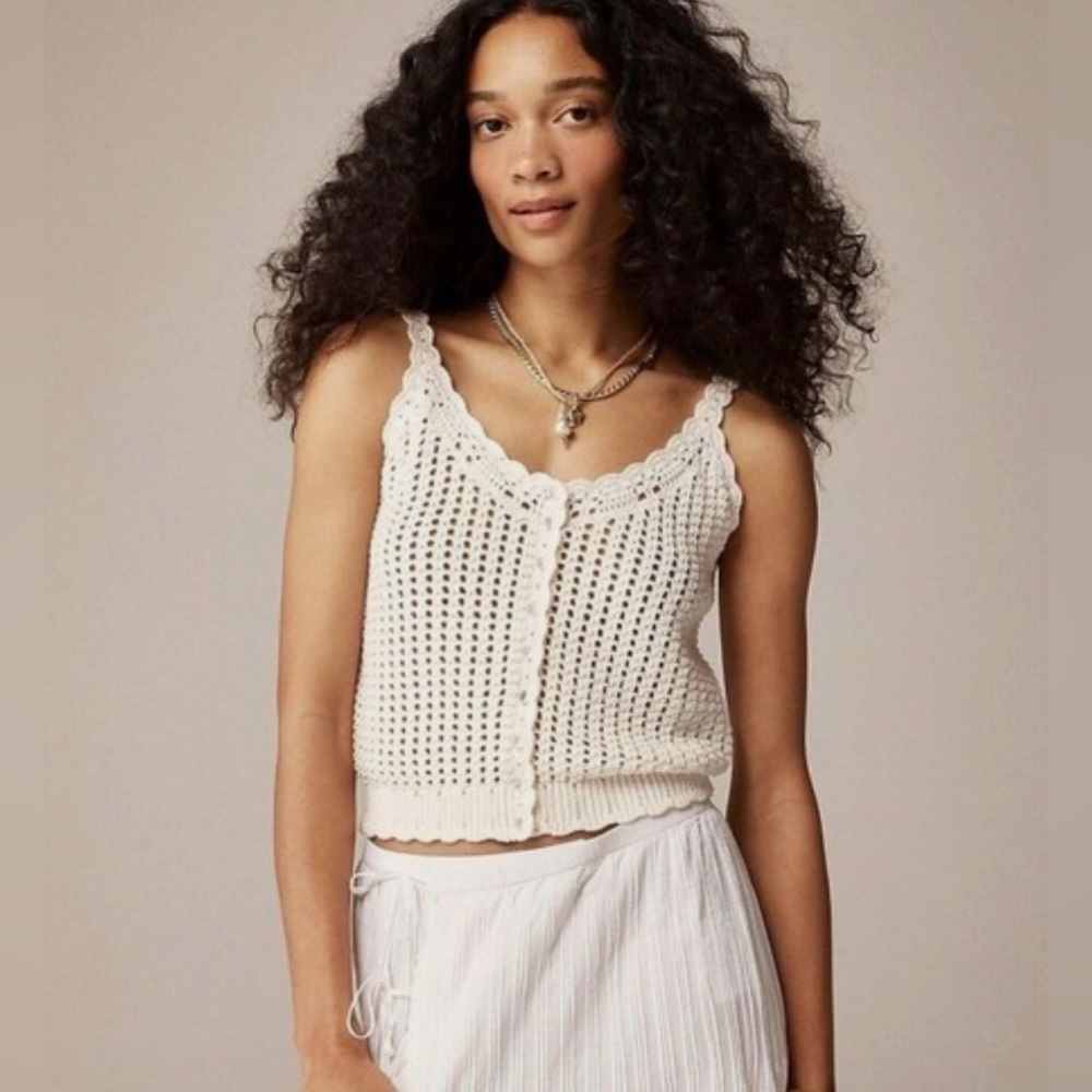 J. Crew ivory crochet button‎ down sweater tank| 100 percent cotton| size large